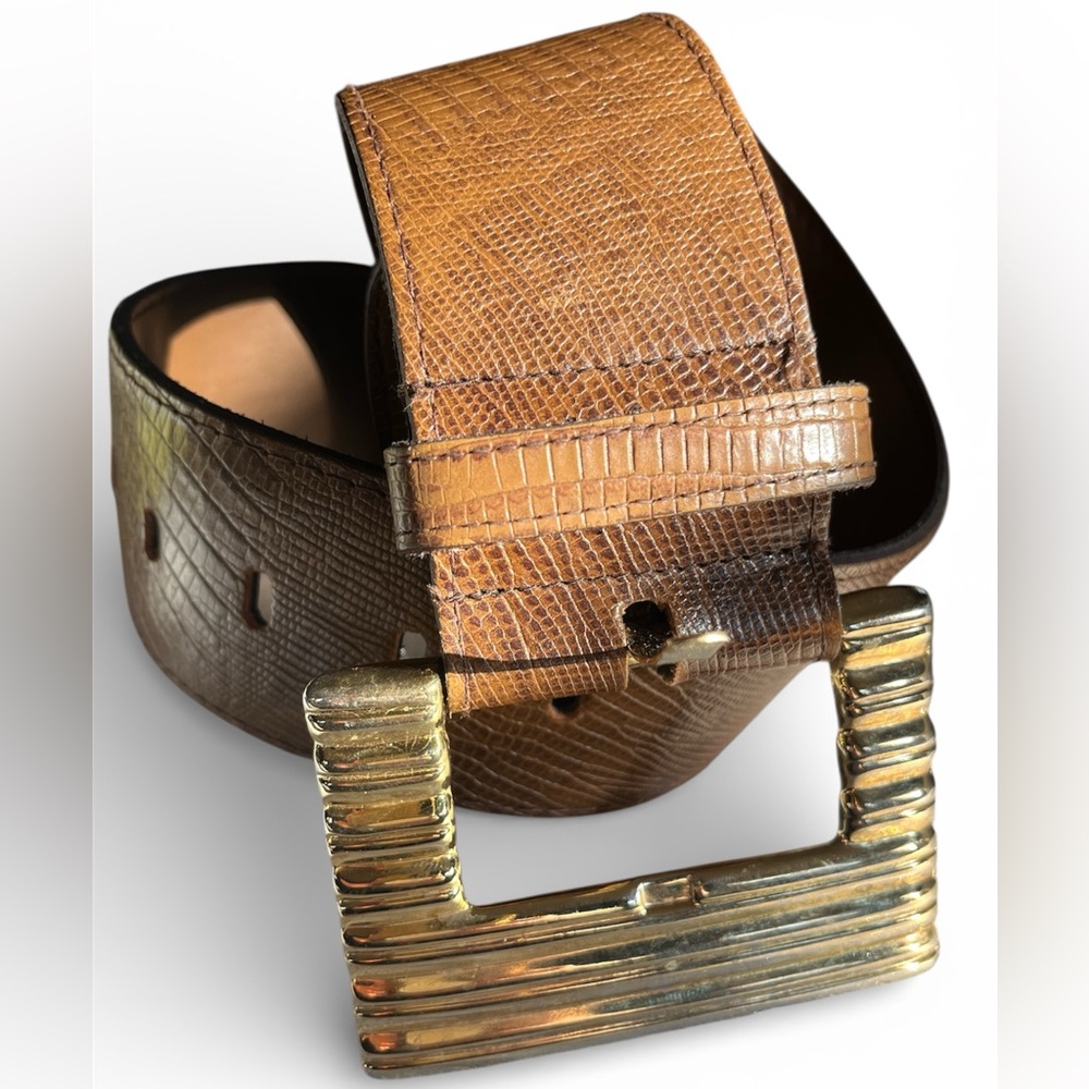 Pearl Genuine 2”x33”Leather Belt w/Crocodile pattern & Gold Buckle Accent size S